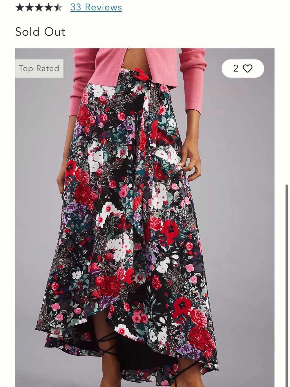 Hutch Floral Wrap Maxi Skirt - Black with Red & Pink Floral